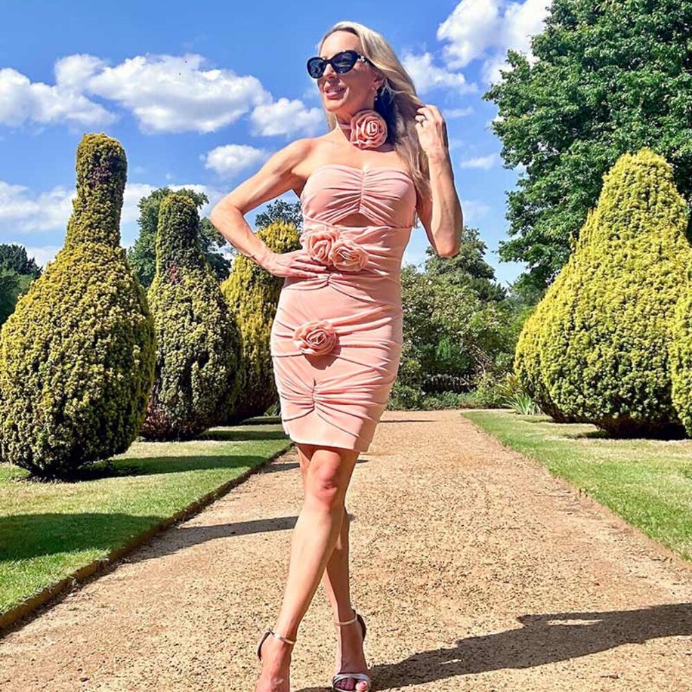 Mew Mews peach rosette detail cut out mini dress with choker size S